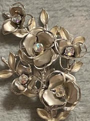 Vintage CORO Gold Tone Clear AB Glass Rhinestone Flower Leaf Brooch Pin
