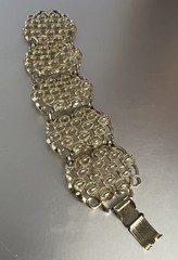 Vintage 80s Wide Gold Plated Filigree Link Bracelet 7 Inches Long