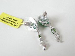 Sterling Silver 925 Green Jade Drop Unique Dangle Earrings