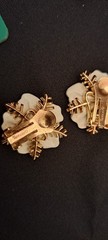 CROWN TRIFARI Vintage Dogwood Flower White Enamel Rhinestone 3 Piece Demi Set