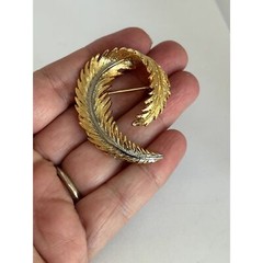 Vintage Gold & Silver Tone Swirl Leaf Brooch – Textured Mid-Century Pin