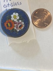 Antique VTG Italian Micro Mosaic Brooch Pin Round Shape &Floral Design Set Glass
