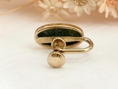 Prehnite Gemstone Accented Oval 12k Gold Filled Stud Screw Back Vintage Earrings