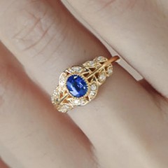 Vintage Flower Ring for Her 14k Yellow Gold Plated Oval Lab Created Sapphire