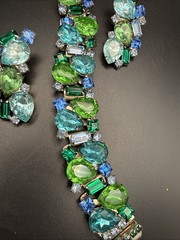 Juliana Style 1950’s Statement Rhinestone Bracelet Clip On’s Rare Blue Green