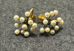 Vintage 12K GF Seed Pearl Screw Back Earrings Cluster 17mm Gold Filled