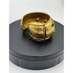 Les Bernard VO Vogue Vintage Signed Hammered Gold Cuff Bracelet Rhinestones
