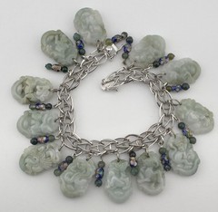 Vintage Chinese Carved Jade Bracelet Sterling Silver 12 Zodiac Animals RARE