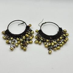 Pearl Dangle Hoop Earrings Bohemian Style 4″ Drop Pierced Artisan