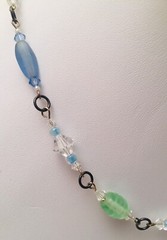 Stunning Sterling Silver Blue Green Art Glass Rock Crystal Necklace 18” 925/1000