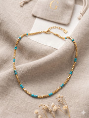 Vintage Givenchy Gold-Tone & Turquoise Beaded Choker Necklace 14”