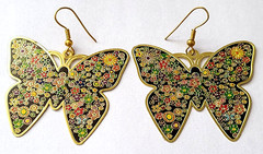 VINTAGE STUNNING GOLD TONE MULTI COLOR ENAMEL BUTTERFLY PIERCED DANGLE EARRINGS