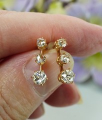Victorian Old European Rose cut Diamond Drop Stud Earrings 18K Gold Antique