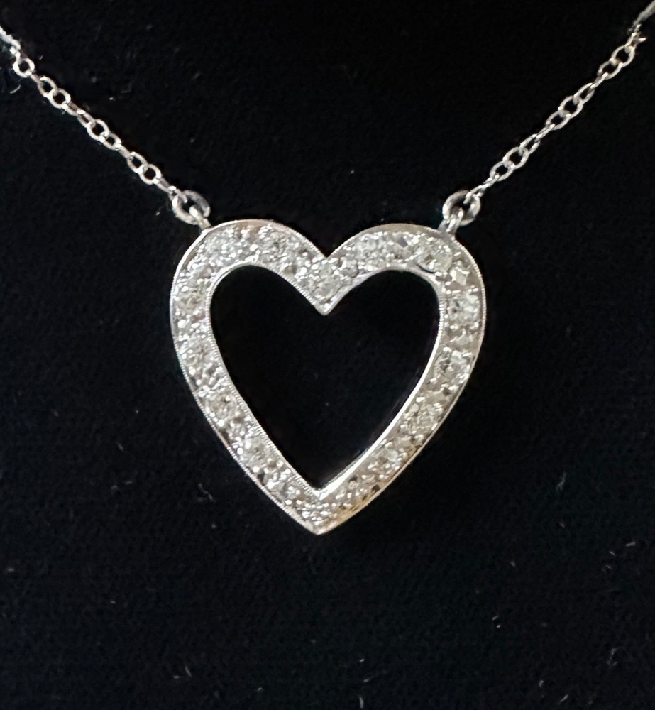 Antique Vintage Diamond Heart Pendant 14k White Gold
