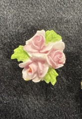 VTG English China Hand Painted Porcelain COALPORT Pink Rose Brooch & Earrings