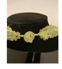 Tourmalinated Green Prehnite 6 Multi Strand Nugget Necklace with Gray Freshwater