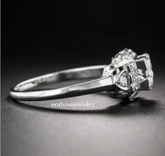 Art Deco Style 3Ct Round Cut Lab Created Diamond Bridal Wedding 14K Gold FN Ring