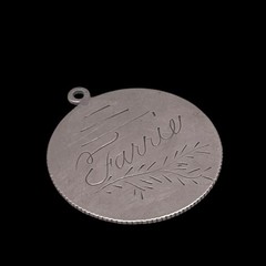 Antique Estate 925 Sterling Etched Engraved 1892 ~ Farrie Charm Pendant, .75″