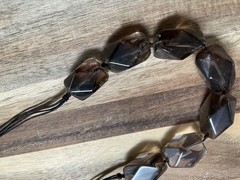 Vintage Smoky Quartz Chunky Necklace Black Cord 925 Clasp