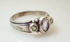 Vintage M Signed Amethyst Peridot Gemstone Sterling Silver Band Ring Sz 8.25