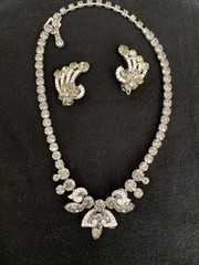 Weiss Necklace Earrings Brilliant Round Smoky Rhinestone Vintage Jewelry