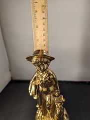 Brass Vtg Boy, Carrying Books, With His Dog By His Side, Statue, Paper Wte