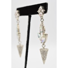 Vintage Sparkling Crystal Dangle Earrings Chunky AB Rhinestone Silver Y2K BinAR