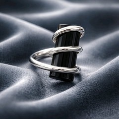 Black Onyx Ring Sterling Silver Modernist Cylinder Geometric Wrap Statement 925