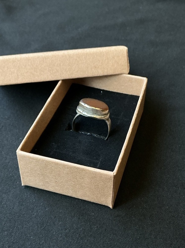 Vintage Silver Tone Carnelian Agate Ring Size 9.5 Boho Statement Unisex