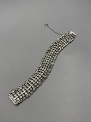 Weiss Rhinestone Bracelet Vintage Wide Dome 6 Row Large 7.75” Long 1 In Wide