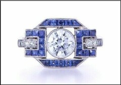 Art Deco Style Lab Created Diamond & Sapphire 14K White Gold FN Engagement Ring