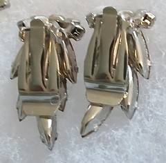 Vintage Orange & Amber Rhinestone Spray Brooch & Chip-on Earrings