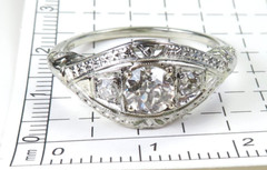 Antique 3 Diamond Filigree Engagement 14K-18KW Gold Ring Size 9 UK-R1/2 EGL USA
