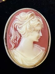 7 Vintage Unique Cameo Pins & Clips Plastic, Stone, Glass