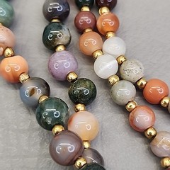 Vintage Stone Beaded Necklace 9mm Round Multicolor Assorted 28″