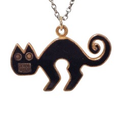 Metropolitan Museum of Art Cat Pendant Necklace Black Enamel Signed MMA 1985