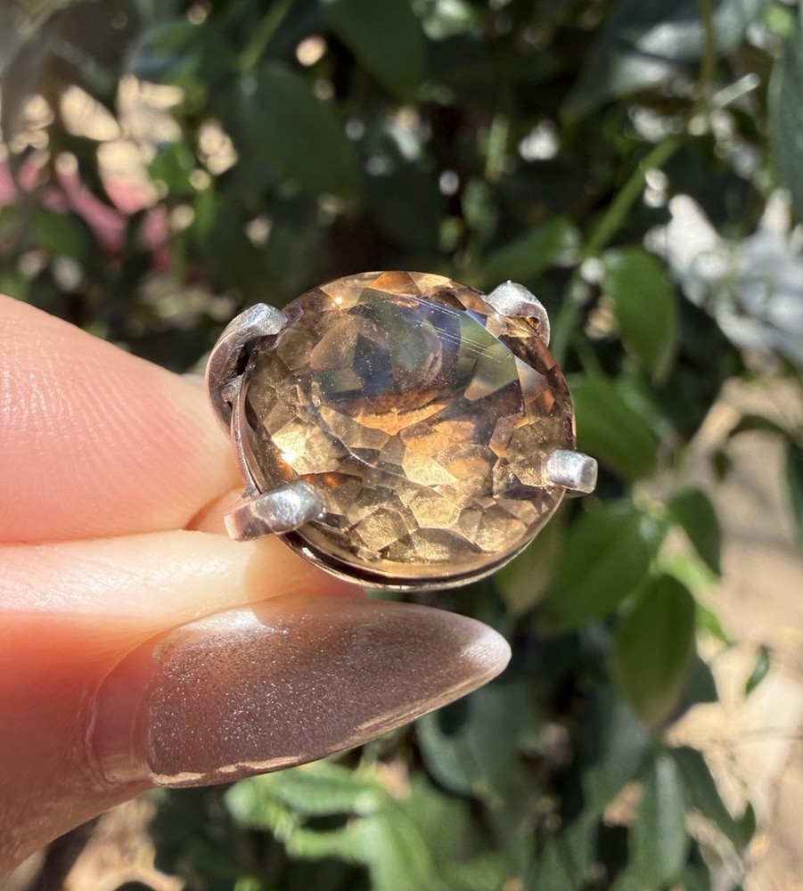 7 Carat Smoky Topaz Ring 800 Silver Vintage Size 6.75 High Profile Estate Piece