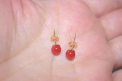 RARE ITALIAN SARDINIA 14K CALIBRATED RED CORAL 5.5 MM BALL FANCY STUD EARRINGS