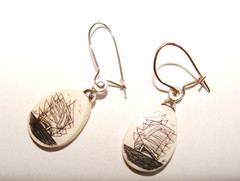 VTG Verna Sterling Silver Etched Tall Ship Pendant & 18″ Necklace Bonus Earrings