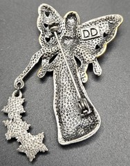 Vintage DD Signed Imagine Winter Fairy Angel Brooch Two Tone Pewter AB…