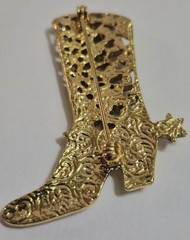 Vintage 1928 Brand Boot Brooch Pin Gold Tone Rhinestone Cowgirl Western