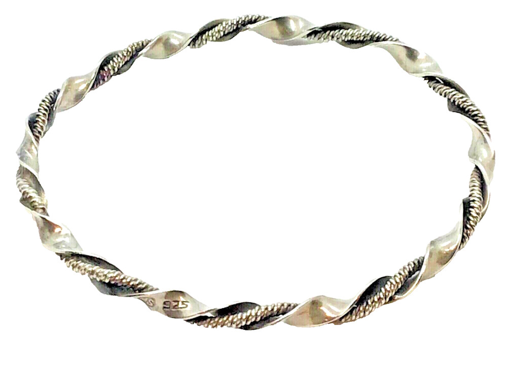 Mexican 925 Silver Bangle Cuernavaca Handmade Slip on Style Signed Twist Pattern