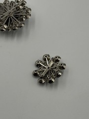 2 Vintage Unsigned White Cabochon Aurora Borealis Rhinestone Flower Brooch Pins