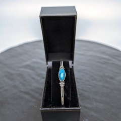 Vintage FAS 925 Sterling Silver Cuff Bracelet 3 Turquoise Cabochons 13.9g ✨