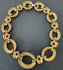 Vintage Givenchy Necklace Oval Link Rhinestone & Color Cabochon Gold Tone READ