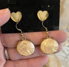 Pair Vintage Faux Faceted Fire Yellow Opal drop Earrings Heart