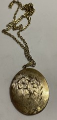 Vintage Etched Goldtone Photo Locket 1.75×1.50 And 24” Chain
