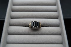 Vtg Two Tone Sterling Silver Gold & Black Onyx Baguette Ring Pranda Thailand
