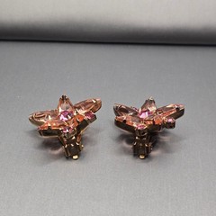 Vintage Pink Rhinestone Starburst Clip On Earrings Peach Mid Century Modern