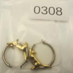 Vintage Figural Earrings Gold Tone Cat Silver Tone Hoop For Pierced Ears